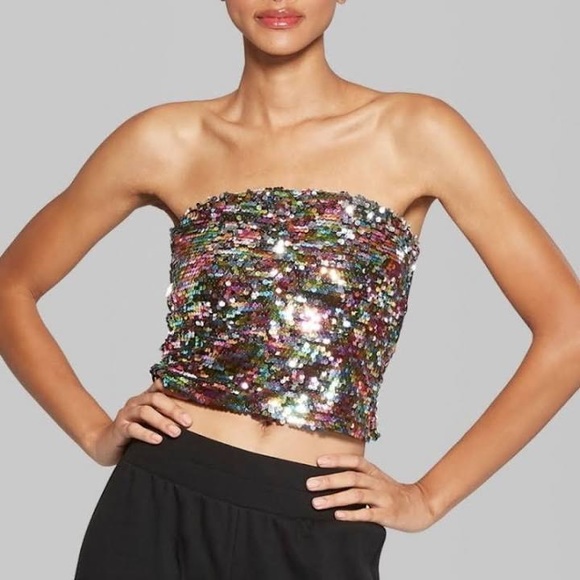 wild fable Tops - MUST GO Rainbow Sequin Tube Top Rave EDM Party A32 Holiday